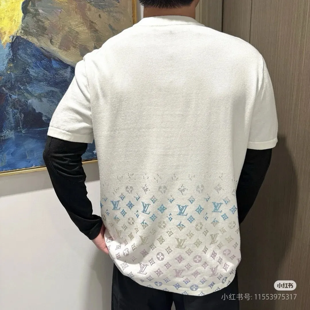 Louis Vuitton/Louis Vuitton 25ss gradient old flower diamond knitted short sleeves